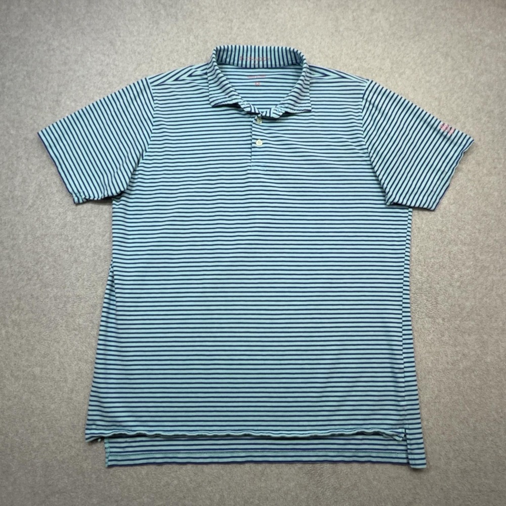 B Draddy Polo Shirt Mens Medium Blue Stripe Pima Cotton Golf Stretch Tech